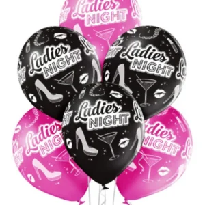 Lateksballonger (6stk): "Ladies Night" - Rosa & Svart - 30cm