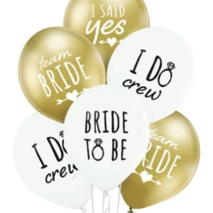 Lateksballonger (50stk): "Bride to be" - Hvit og gull - 30cm