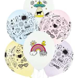 Lateksballonger (6stk): Tegninger - Fargerik - 30 cm
