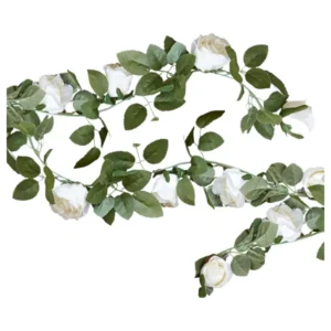 Banner / Girlander: Bladgirlander med 11 roser - hvit - 2m