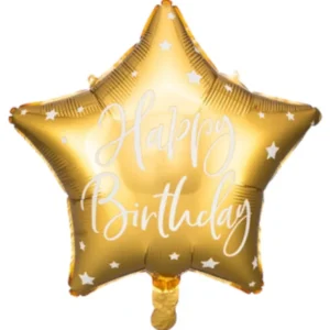 Folieballong: ''Happy Birthday'' - Stjerne - Flere farger - 40cm - Gull