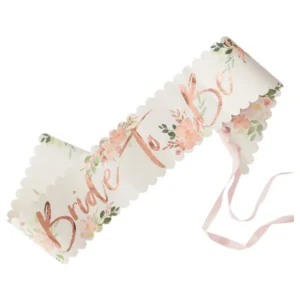 Ordensbånd / Sash: "Bride to be" Botanisk - Hvit og rosegull