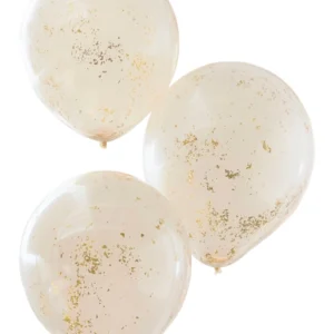 Lateksballonger  (3stk): Dobbel lags konfettiballonger - Hvit med gull glitter - hvit - 45cm
