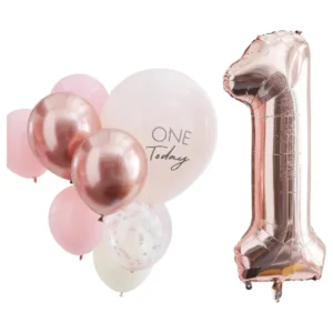 Ballongbukett: Med Nr.1 Folietall - Flere Farger - Rosa