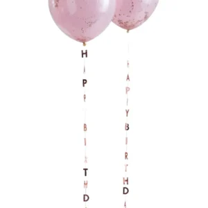 Konfettiballonger (5stk): Konfettiballonger med "Happy birthday" "Hale" - Lys rosa - 30cm