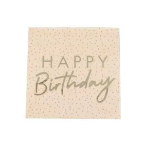 Servietter (16stk): "Happy Birthday" med prikker - 16,5cm