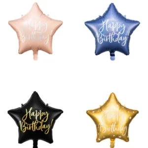 Folieballong: ''Happy Birthday'' - Stjerne - Flere farger - 40cm