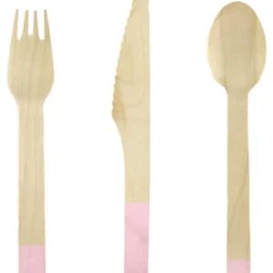 Bestikk (18stk): I tre - Flere farger - Rosa
