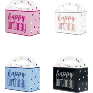 Gaveboks (6stk): "Happy Birthday" med prikker - Flere farger