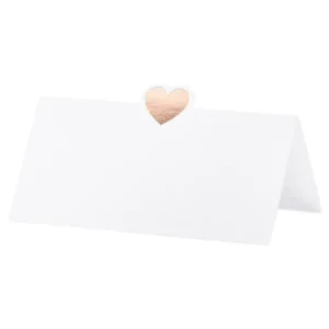 Bordkort (10stk): Med hjerte - Hvit & Rosegull - 10x5cm