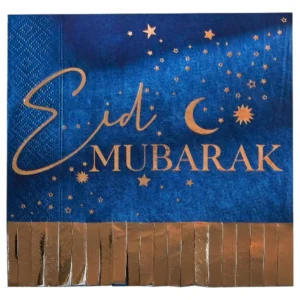 Servietter  (16stk): Eid - "Eid mubarak" måne og stjerner - blå - 17cm H x 18cm B