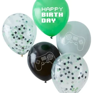Konfettiballonger (5stk): "Happy birthday" Game - Kontrollere - Svart - 30cm