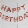 Banner / Girlander: "Happy Birthday" med frynser - Rosegull - 3m - Bilde 2