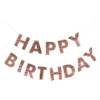 Banner / Girlander: "Happy Birthday" med frynser - Rosegull - 3m