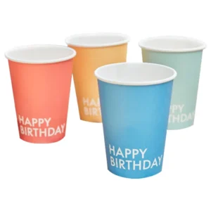 Kopper  (8stk): "Happy Birthday" - Pastel - Fargerik - 9cm H x 8cm B