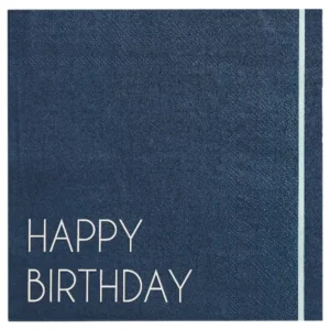 Servietter  (16stk): "Happy Birthday" - Navy, Blå - blå - 16,5cm
