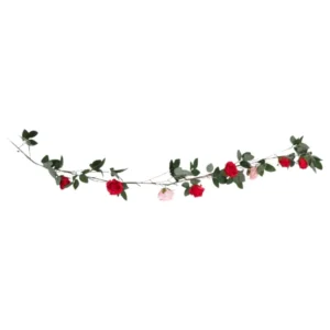 Banner / Girlander: Rosegirlander med lys - Rød, rosa, grønn - 1,8m