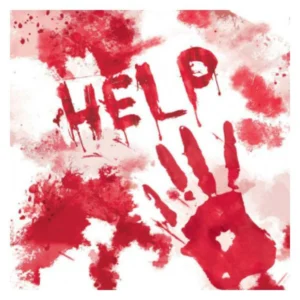 Servietter (20stk): "Help" - Blodige hender - Hvit & Rød - 16,5cm