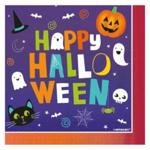 Servietter (16stk): "Happy Halloween" - Gresskar & Spøkelser - Oransje & Blå - 16cm