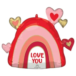 Folieballong: ''love you''- Regnbue & hjerter- 66cm