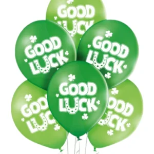 Lateksballonger (6stk): "good luck" med kløver - Grønn - 30cm