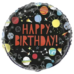 Folieballong: ''Happy birthday'' - Planeter - 45cm