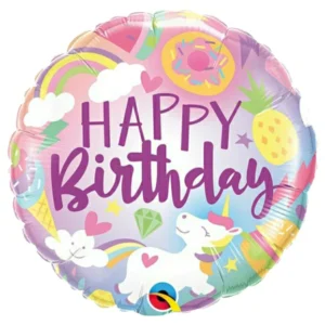 Folieballong: ''happy birthday''- Enhjørninger - 46cm