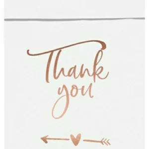 Gavepose & Eske (6stk): Treat bag - "THANK YOU" - Hvit & Rosegull - 13x14cm