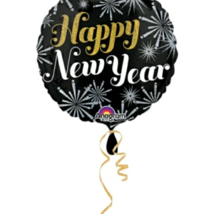 Folieballonger: "Happy New Year" - Svart, Gull, Hvit - 43cm