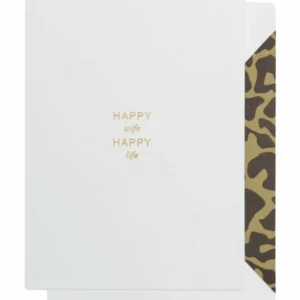 Kort: "Happy Wife Happy Life" - A6 - Hvit, Gull