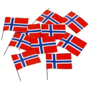 Cocktailpinner (20stk): Norsk Flagg på trepinne - 10cm