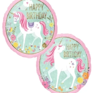 Folieballong: "Happy Birthday" - Enhjørning & Glitrende effekt - Fargerik - 45cm