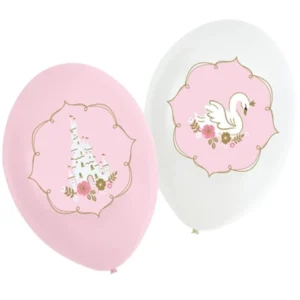 Lateksballonger (6stk): Svaner & slott - Rosa, Hvit - 28cm