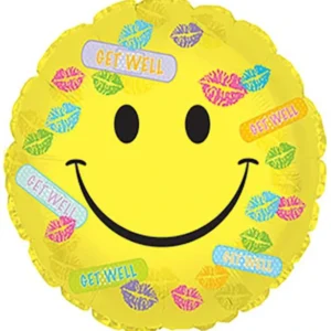 Folieballong: "Get well" - Smiley med kyss - Fargerik - 46cm