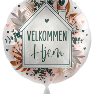 Folieballong: "Velkommen Hjem" - Hus / Blomster - Rosa & Hvit - 43cm