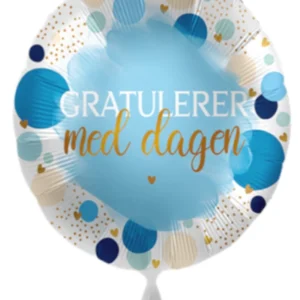Folieballong: "Gratulerer med dagen" med prikker - Blå - 43cm