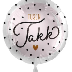 Folieballong: "Tusen Takk" med prikker - Rosa - 43cm