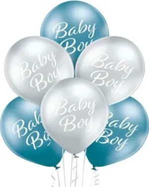 Lateksballonger (6stk): "Baby Boy/ girl" - Ulike farger - 30cm - Blå