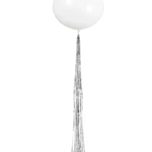 Lateksballong: Hvit med sølv Tassels - 61cm