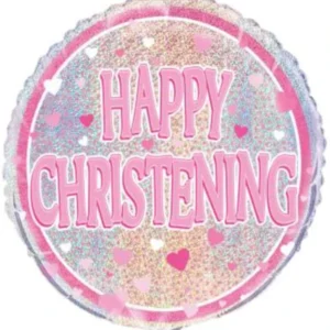 Folieballong:  "Happy Christening" - Ulike Farger - 46cm - Rosa