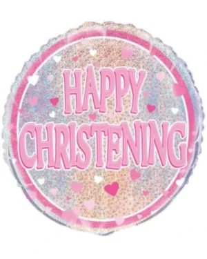 Folieballong:  "Happy Christening" - Ulike Farger - 46cm - Rosa