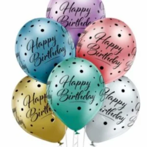 Lateksballonger (6stk): "Happy Birthday" med prikker - 30cm