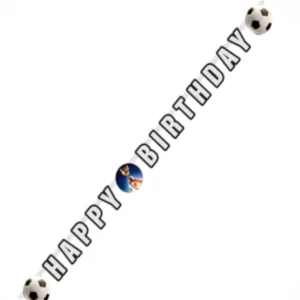 Banner: "Happy Birthday" - med fotball & trofé - 180 x 13,5cm
