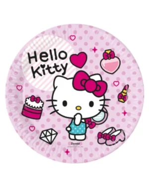 Tallerkener (8stk): "Hello kitty" - Rosa - 23cm
