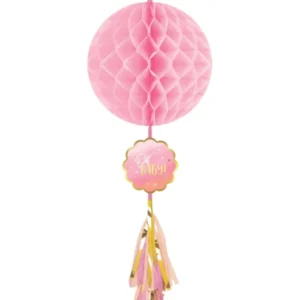 Honeycomb / Hengedekorasjoner: "Oh Baby" - med dusk - Rosa & Gull - 74,9cm