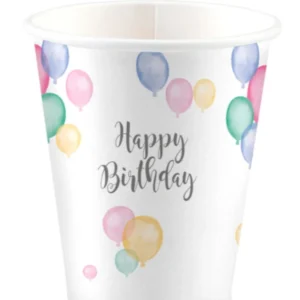 Kopper (8stk): "Happy Birthday" - med ballonger - 250ml