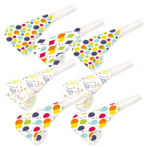 Fløyter / Blowouts (7stk): Med konfetti og ballonger - Fargerik - 30cm