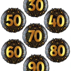 Folieballong: Ulike tall - med stjerne - Gull & Svart - 45cm