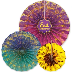 Honeycomb / Hengedekorasjoner (3stk): "Eid Mubarak" - Fargerik