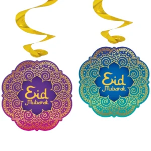 Hengende dekor / Swirls (4stk): "Eid Mubarak" - Fargerik